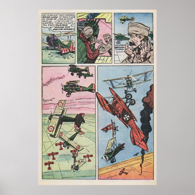 WW1 Kämpfen Flugzeug Dogfight Vintages Comic Buchs Poster (Vorne)