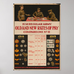 WW1 Recruting Poster - Old and New Rates of Pay