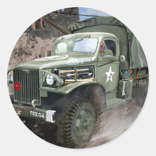 WW2 American Army Truck Runder Aufkleber (Vorderseite)