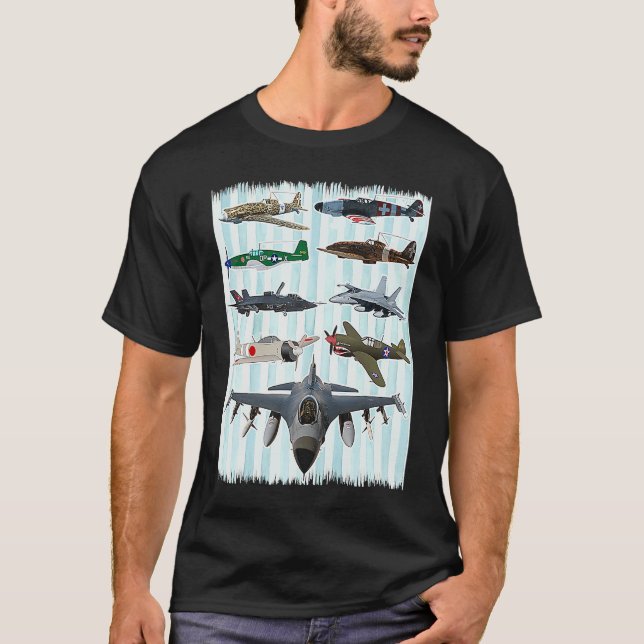 WW2 Planes Warbirds P51 Mustang Spitfire Messersch T-Shirt (Vorderseite)