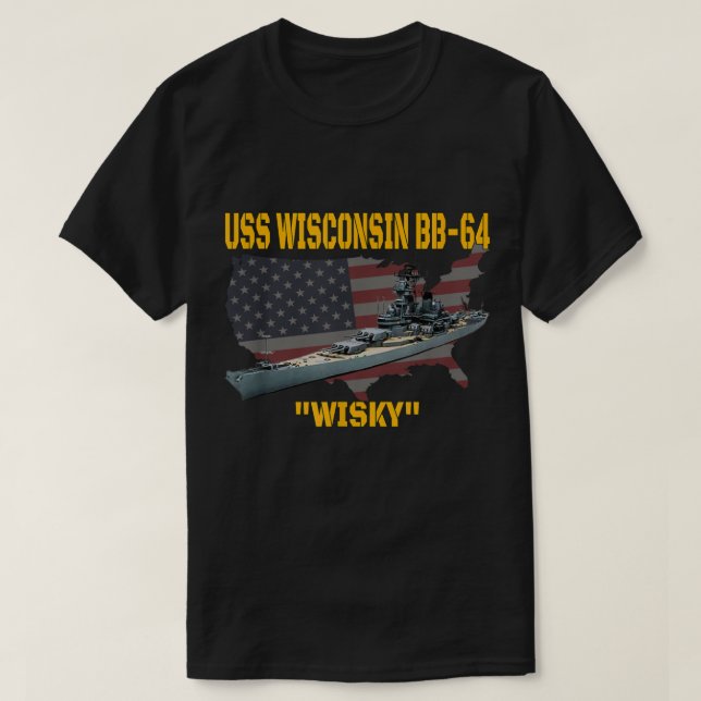 WW2 Ship & Korean War Battleship USS Wisconsin BB- T-Shirt (Design vorne)