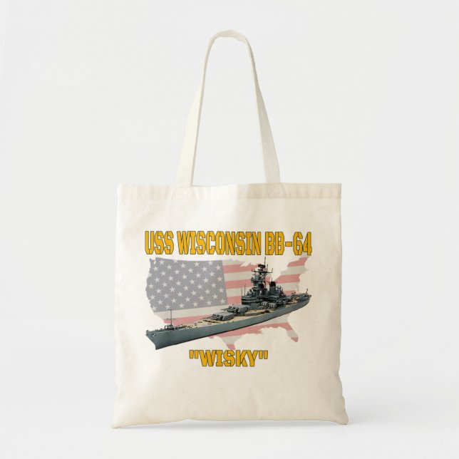 WW2 Ship & Korean War Battleship USS Wisconsin BB- Tragetasche (Vorne)