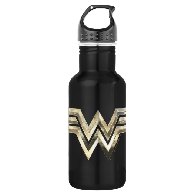 WW84 | Golden Wonder Woman Logo Edelstahlflasche (Vorderseite)