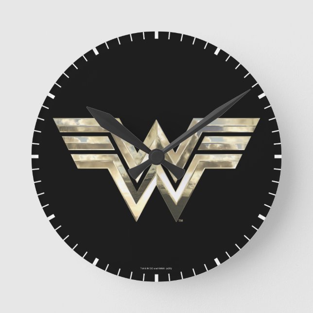 WW84| Golden Wonder Woman Logo Runde Wanduhr (Vorderseite)