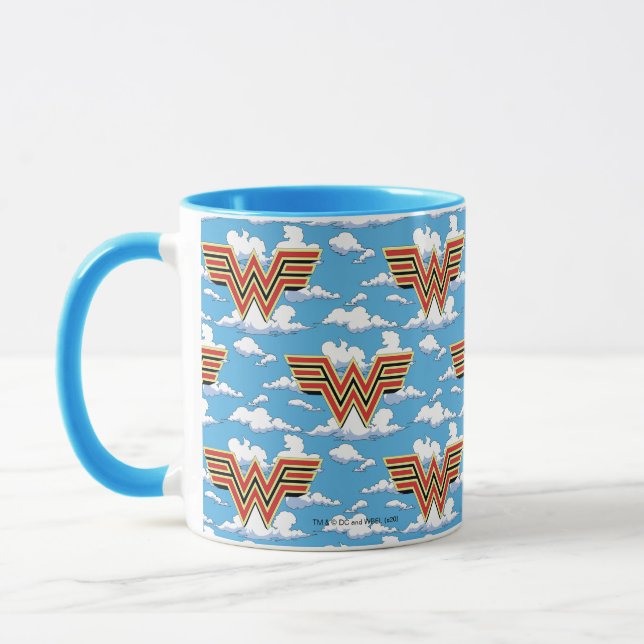 WW84 | Retro Comic Wonder Woman Logo Cloud Muster Tasse (Links)