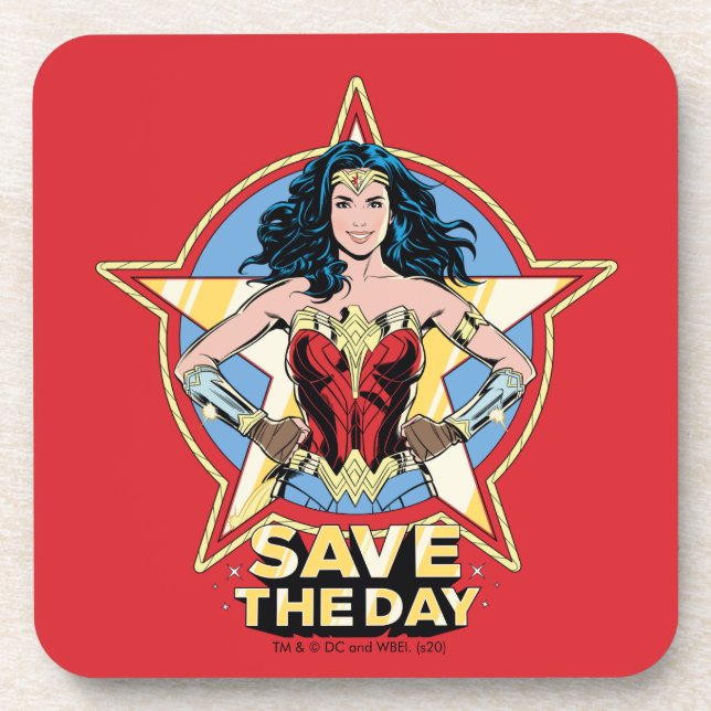 WW84 | Rett The Day Wonder Woman Retro Comic Art Getränkeuntersetzer (Vorderseite)