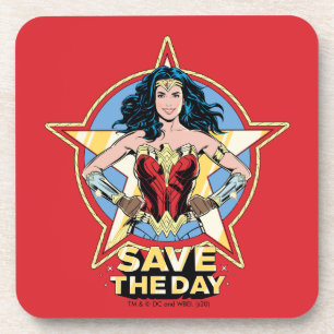 WW84  Retten The Day Wonder Woman Retro Comic Art Getränkeuntersetzer