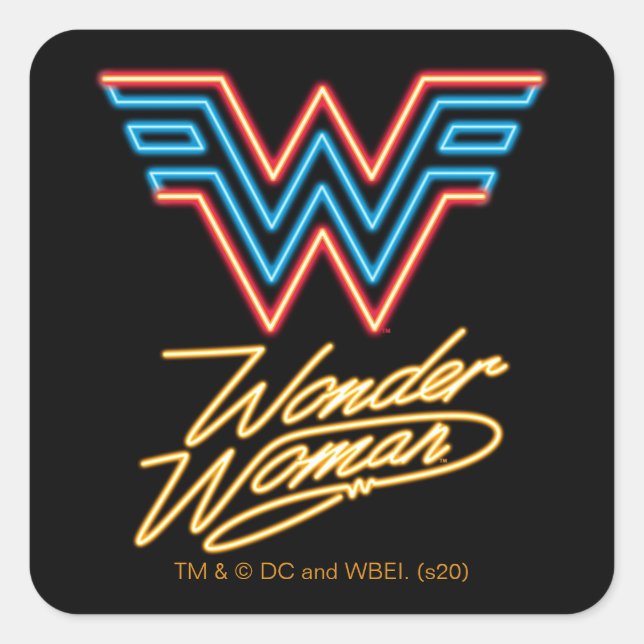 WW84 | Wonder Woman Neon Light Logo Quadratischer Aufkleber (Vorderseite)