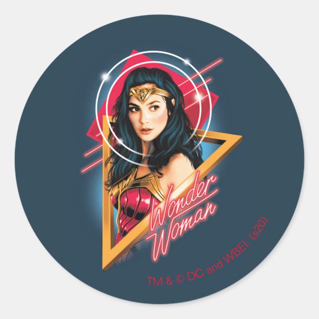 WW84 | Wonder Woman Retrowave Character Abzeichen Runder Aufkleber (Vorderseite)