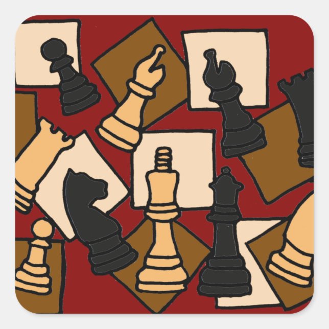WW- Chess Game Piets Quadratischer Aufkleber (Vorderseite)