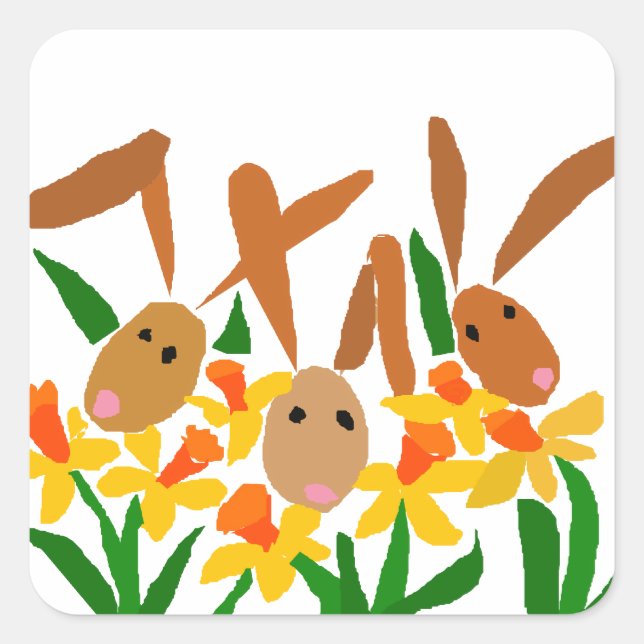 WW- Kaninchen und Affodien Art Quadratischer Aufkleber (Vorderseite)