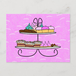 Wwenskaart - Party Girls - Hoher Tee - Cupcakes Postkarte