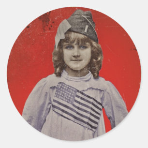WWI Girl in Flag Dress Runder Aufkleber
