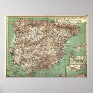 WWI Karte von Spanien und von Portugal Poster