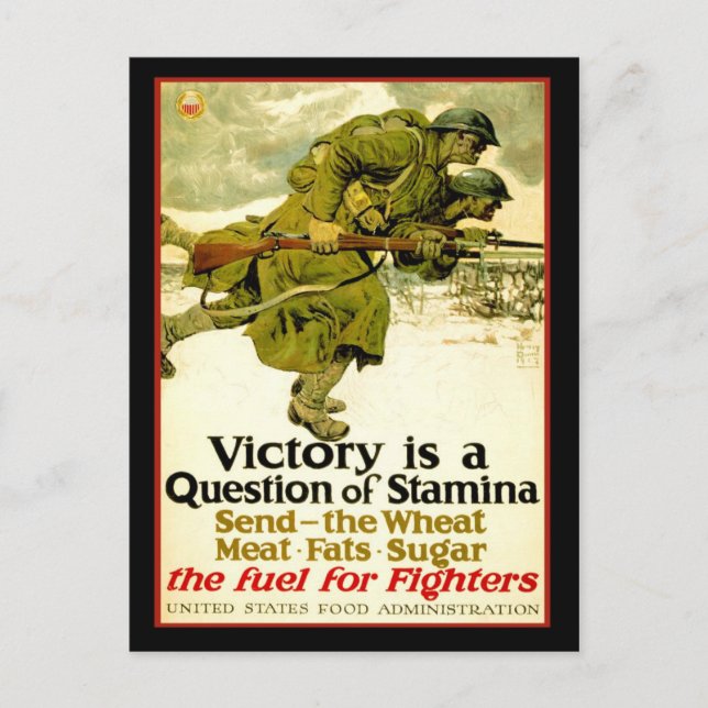 WWI-Poster über die Nahrungsversorgung von Soldate Postkarte (Vorderseite)