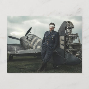 WWII abgestürzter Pilot und beschädigtes Kampfflug Postkarte