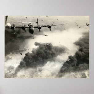 WWII B-24s über Ploiesti-Ölfeldern Poster