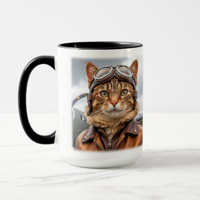 WWII Cat Fighter Pilot Tasse (Links)