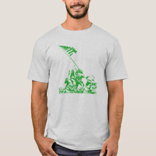 WWII Iwojima Flaggen-Anheben, grün T-Shirt