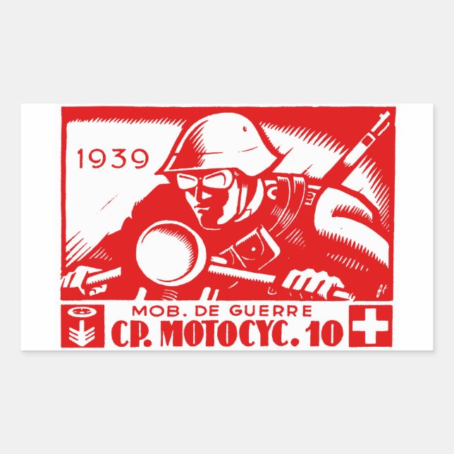 WWII Schweizer Motorradunternehmen Rechteckiger Aufkleber (Vorderseite)