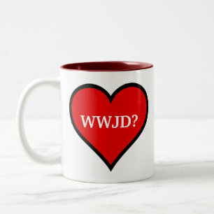 WWJD Heart Zweifarbige Tasse