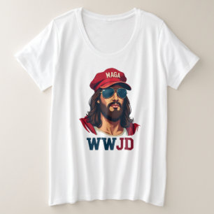WWJD - Republikanischer Jesus in MAGA Hat Große Größe T-Shirt