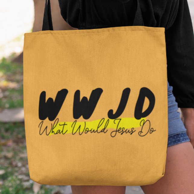 WWJD Tote Bag - Bold Black & Yellow Script Tasche (Von Creator hochgeladen)