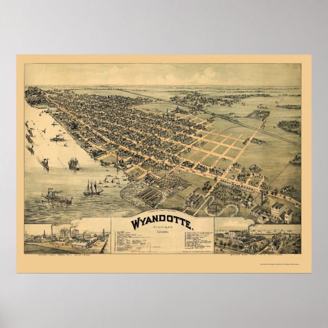 Wyandotte, MI Panoramic Map - 1896 Poster (Vorne)