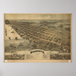 Wyandotte Michigan 1896 Antique Panoramabalkarte Poster