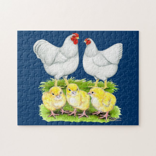 Wyandotte White Chicken Family (Horizontal)