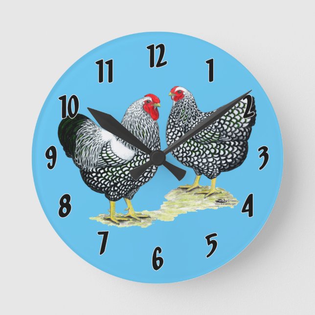 Wyandottes schnürte sich Paare Runde Wanduhr (Vorderseite)