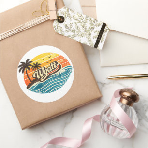 Wyatt Retro-Sonnenuntergangs-Name-Design Runder Aufkleber