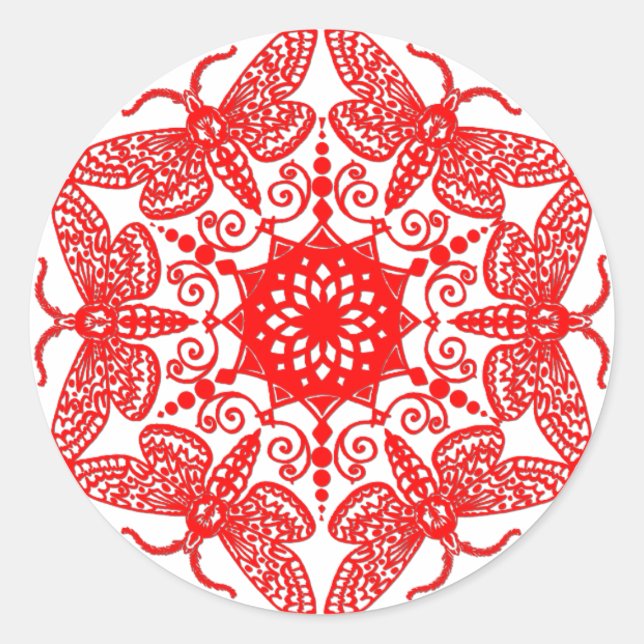 Wycinanka Moth Pattern Runder Aufkleber (Vorderseite)