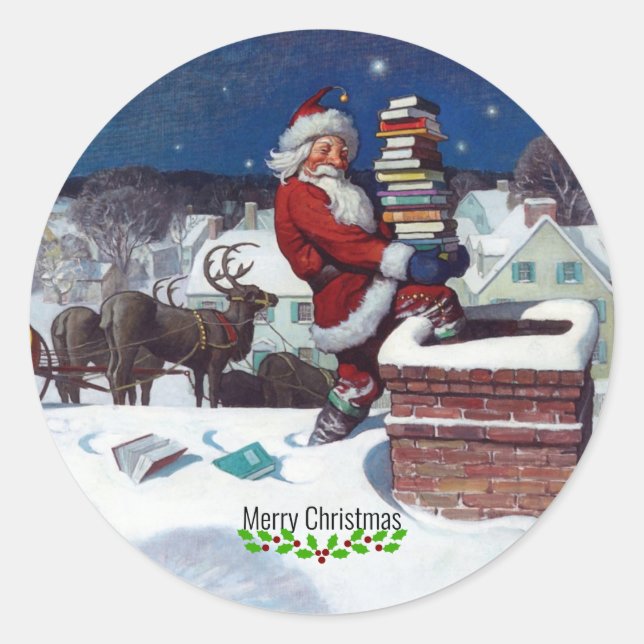 Wyeth - Weihnachtsbücher zu Weihnachten. Runder Aufkleber (Vorderseite)
