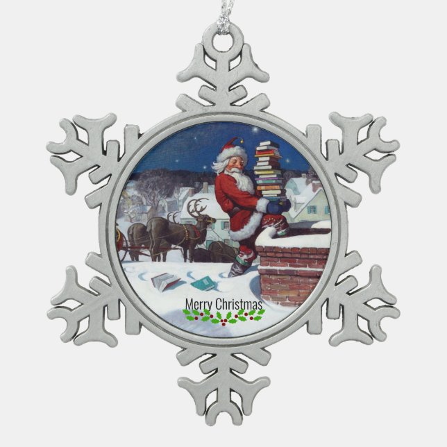 Wyeth - Weihnachtsbücher zu Weihnachten. Schneeflocken Zinn-Ornament (Vorderseite)