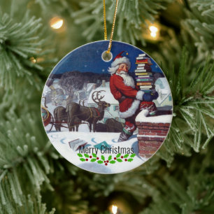 Wyeth - Weihnachtsmann liefert Bücher zu Weihnacht Keramik Ornament