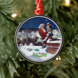 Wyeth - Weihnachtsmann liefert Bücher zu Weihnacht Ornament Aus Metall