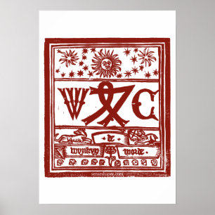 Wynkyn de Worde Druckermarke Holzschnitt, Rot Poster