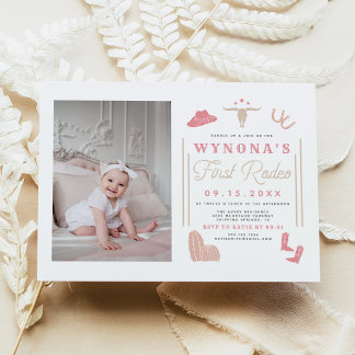 WYNONA Blush Pink 1st Rodeo Cowgirl Birthday Einladung