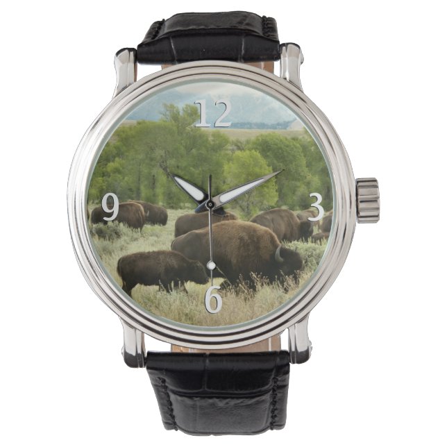Wyoming Bison Nature Animal Fotografy Armbanduhr (Vorderseite)