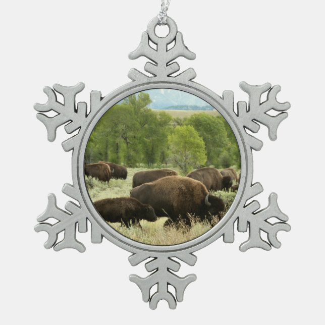 Wyoming Bison Nature Animal Fotografy Schneeflocken Zinn-Ornament (Vorderseite)