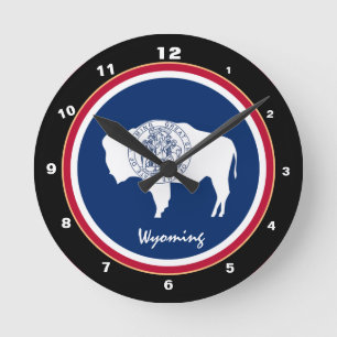 Wyoming Flag & Wyoming fashion /design USA clock Runde Wanduhr