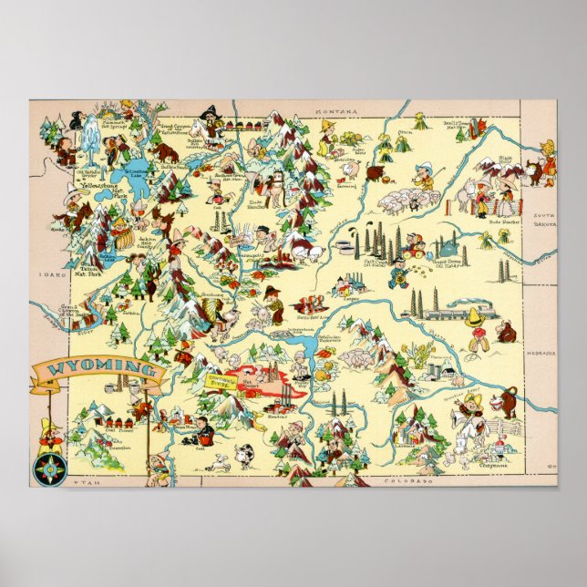 Wyoming Funny Vintag Map Poster (Vorne)