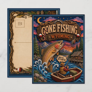 Wyoming Gone Fishing Yellowstone Cutthroat-Forelle Postkarte