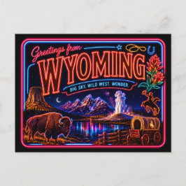 Wyoming Neon State Retro Vintage Postkarte