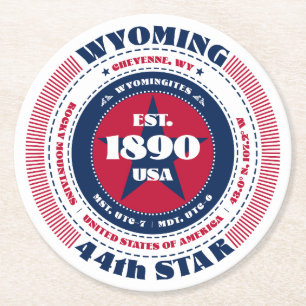 Wyoming Red White Blue Typografy Runder Pappuntersetzer