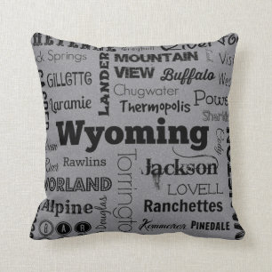 Wyoming-Stadttypographiekissen im Grau/im Kissen