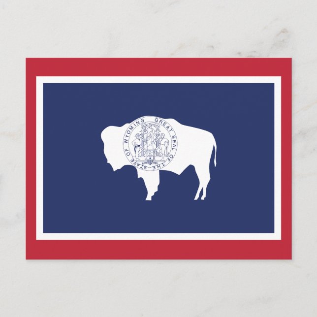 Wyoming State Flag Bison Red Border Postkarte (Vorderseite)