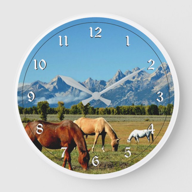 Wyoming, Teton-Gebirge mit Pferdeweiden Große Wanduhr (Vorderseite)