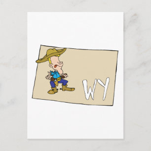 Wyoming WY Cartoon Map mit einem lustigen Wyoming Postkarte